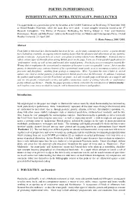 Poetry in Performance: Intertextuality, Intra