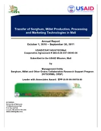 Progress Report for Processing Part of Mali/USAID-INTSORMIL Project