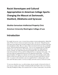 Changing the Mascot at Dartmouth, Stanford, Oklahoma and Syracuse