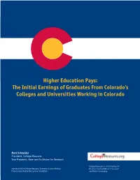 The Initial Earnings of Graduates from Colorado's Colleges And