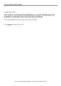 The Need for Coordinated Transdisciplinary Research Infrastructures for Pollinator Conservation and Crop Pollination Resilience