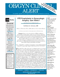 VTE Prophylaxis in Gynecologic Surgery