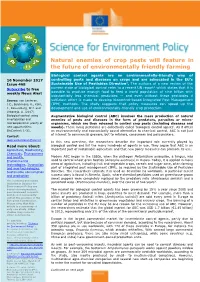 Natural Enemies of Crop Pests Will Feature in the Future of Environmentally Friendly Farming