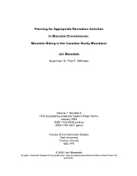 Planning for Appropriate Recreation Activities