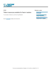 Tritium Resources Available for Fusion Reactors 1: Nuclear Energy Hervé Nifenecker