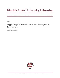 Applying Cultural Consensus Analysis to Marketing David M
