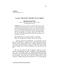 “Ta Lekta” the Stoic Theory of Sayables by Muhammad Iqbal Shah