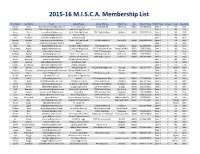2015-16 M.I.S.C.A. Membership List Updated: February 10, 2016