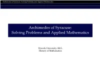 Archimedes of Syracuse: Solving Problems and Applied Mathematics