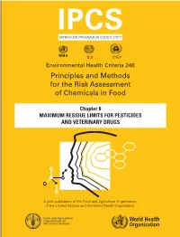 Principles and Methods for the Risk Assessment of Chemicals in Food