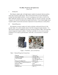 Beryllium: Properties and Applications Laura Coyle I. Introduction