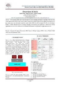 Overview of Java Ankit Yadav, Hansraj Yadav, Amarjeet Singh Dept