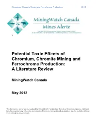 Potential Toxic Effects of Chromium, Chromite Mining and Ferrochrome Production: a Literature Review