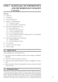 UNIT 2 RATIONALE of ENDODONTICS and Microbiology of Root Canals and MICROBIOLOGY of ROOT CANALS