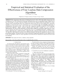 Empirical and Statistical Evaluation of the Effectiveness of Four Lossless Data Compression Algorithms N