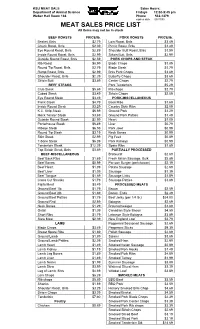 MEAT SALES PRICE LIST All Items May Not Be in Stock