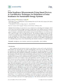 Solar Irradiance Measurements Using Smart Devices: a Cost-Effective Technique for Estimation of Solar Irradiance for Sustainable Energy Systems