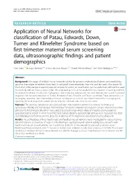 Application of Neural Networks for Classification of Patau, Edwards