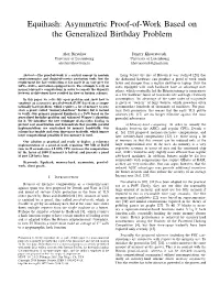 Asymmetric Proof-Of-Work Based on the Generalized Birthday Problem