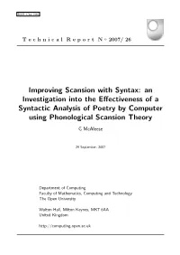 Improving Scansion with Syntax: an Investigation Into the Eﬀectiveness of a Syntactic Analysis of Poetry by Computer Using Phonological Scansion Theory