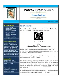 Poway Stamp Club Newsletter Highlights One of Its Members Each Issue