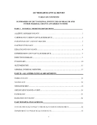 2017 Research Annual Report Table of Contents Summaries of 2017