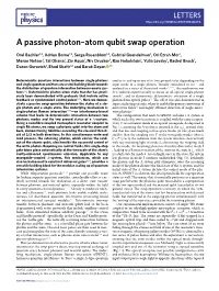 A Passive Photon–Atom Qubit Swap Operation