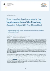 First Steps by the G20 Towards the Implementation of the Roadmap Adopted 7 April 2017 in Düsseldorf