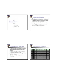 Proposi'onal Logic Proofs Proof Method #1: Truth Table Example
