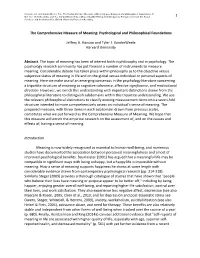 The Comprehensive Measure of Meaning: Psychological and Philosophical Foundations