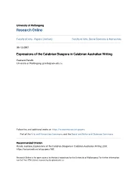 Expressions of the Calabrian Diaspora in Calabrian Australian Writing