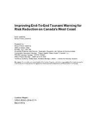 Improving End-To-End Tsunami Warning for Risk Reduction on Canada's West Coast