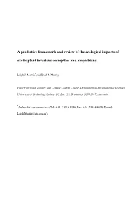 A Predictive Framework and Review of the Ecological Impacts of Exotic Plant Invasions on Reptiles and Amphibians