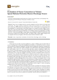 Evaluation of Ozone Generation in Volume Spiral-Tubular Dielectric Barrier Discharge Source