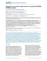 Integrative and Systemic Approaches for Evaluating Pparβ/Δ (PPARD)