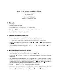 Lab 3: MD5 and Rainbow Tables