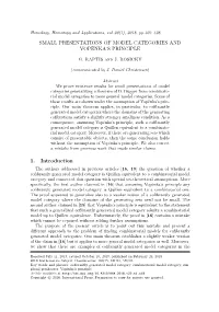 Small Presentations of Model Categories and Vopenka's