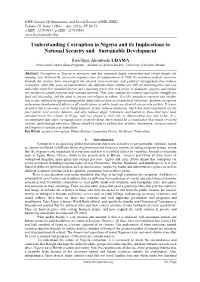 Understanding Corruption in Nigeria and Its Implications to National Security and Sustainable Development