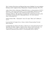 Building University-Industry Relations in the Computer Science Department at Stanford University 1963-1972