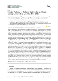 Spatial Patterns of Anthrax Outbreaks and Cases Among Livestock in Lesotho, 2005–2016