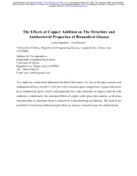 The Effects of Copper Addition on the Structure and Antibacterial