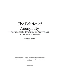 The Politics of Anonymity Poland's Media Discourse on Anonymous Communication Online