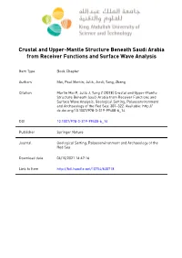 Crustal and Upper-Mantle Structure Beneath Saudi Arabia from Receiver Functions and Surface Wave Analysis