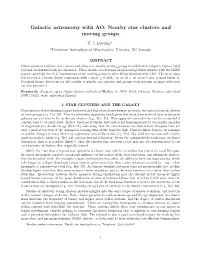 Galactic Astronomy with AO: Nearby Star Clusters and Moving Groups