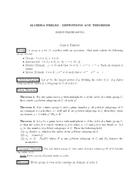 Algebra Prelim - Definitions and Theorems