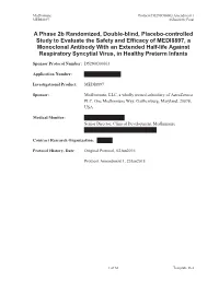 A Phase 2B Randomized, Double-Blind, Placebo-Controlled Study to Evaluate the Safety and Efficacy of MEDI8897, a Monoclonal Anti