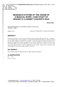 Case Study of Mozart's Clarinet Concerto K622, a Research System of the Origin of a Musical Work Has Been Developed in This Paper
