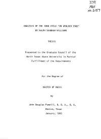 Analysis of the Song Cycle "On Wenlock Edge" by Ralph Vaughan Williams