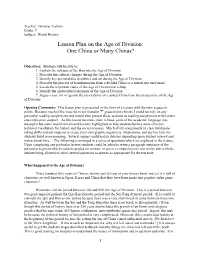 Lesson Plan on the Age of Division: One China Or Many Chinas?