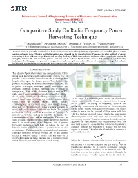 Comparitive Study on Radio Frequency Power Harvesting Technique